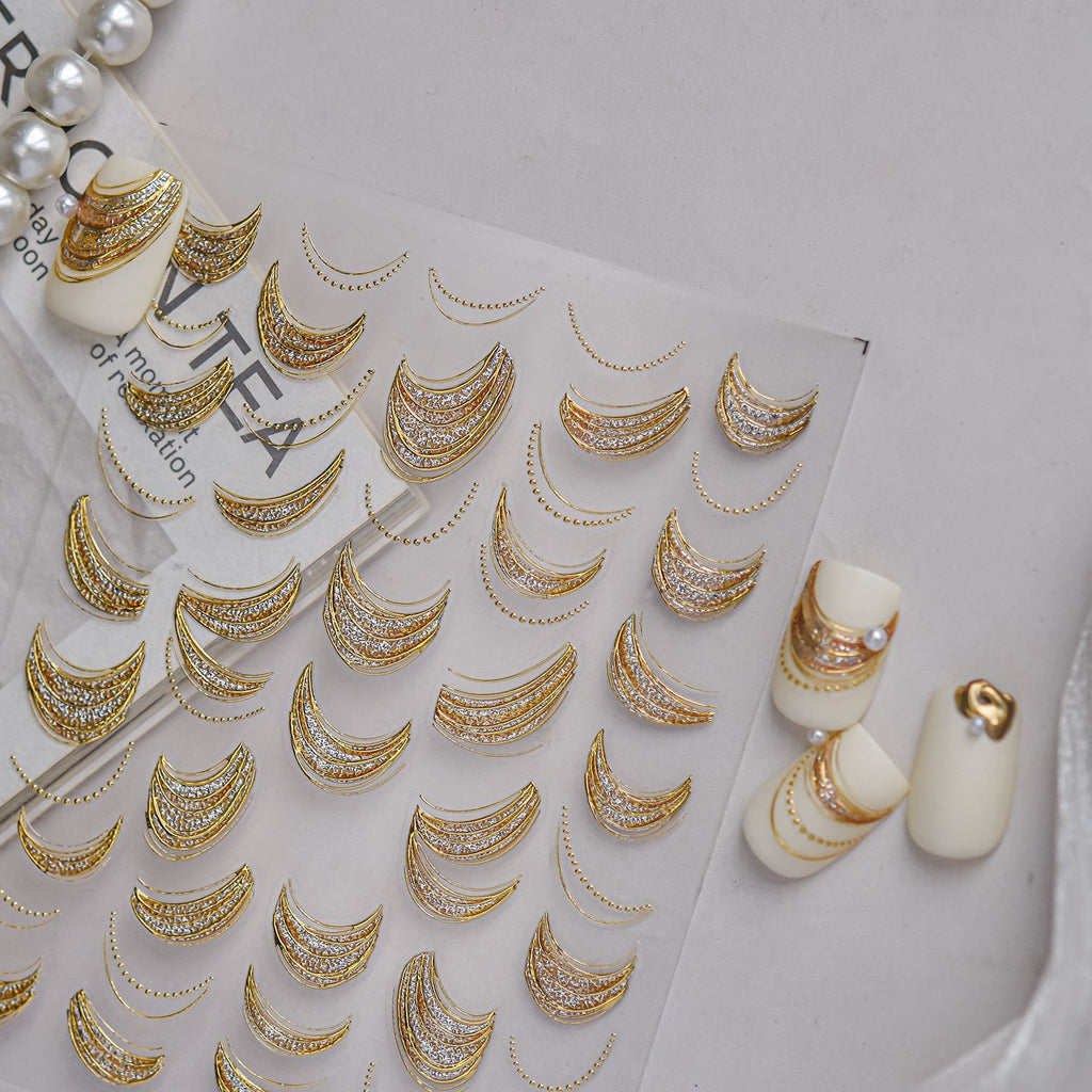 3D Metallic Gold Ribbon French Tip Nail Stickers