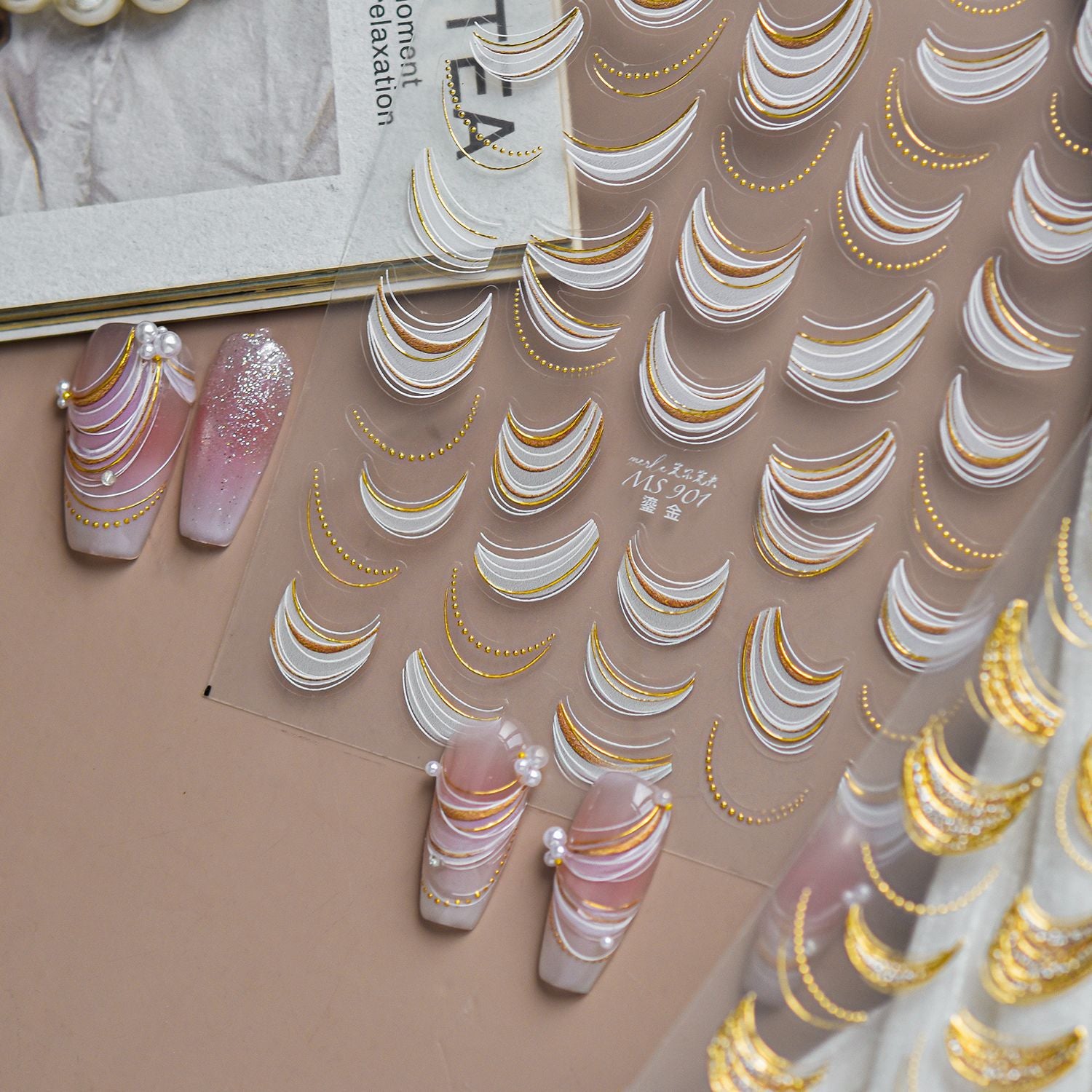3D Metallic Gold Ribbon French Tip Nail Stickers