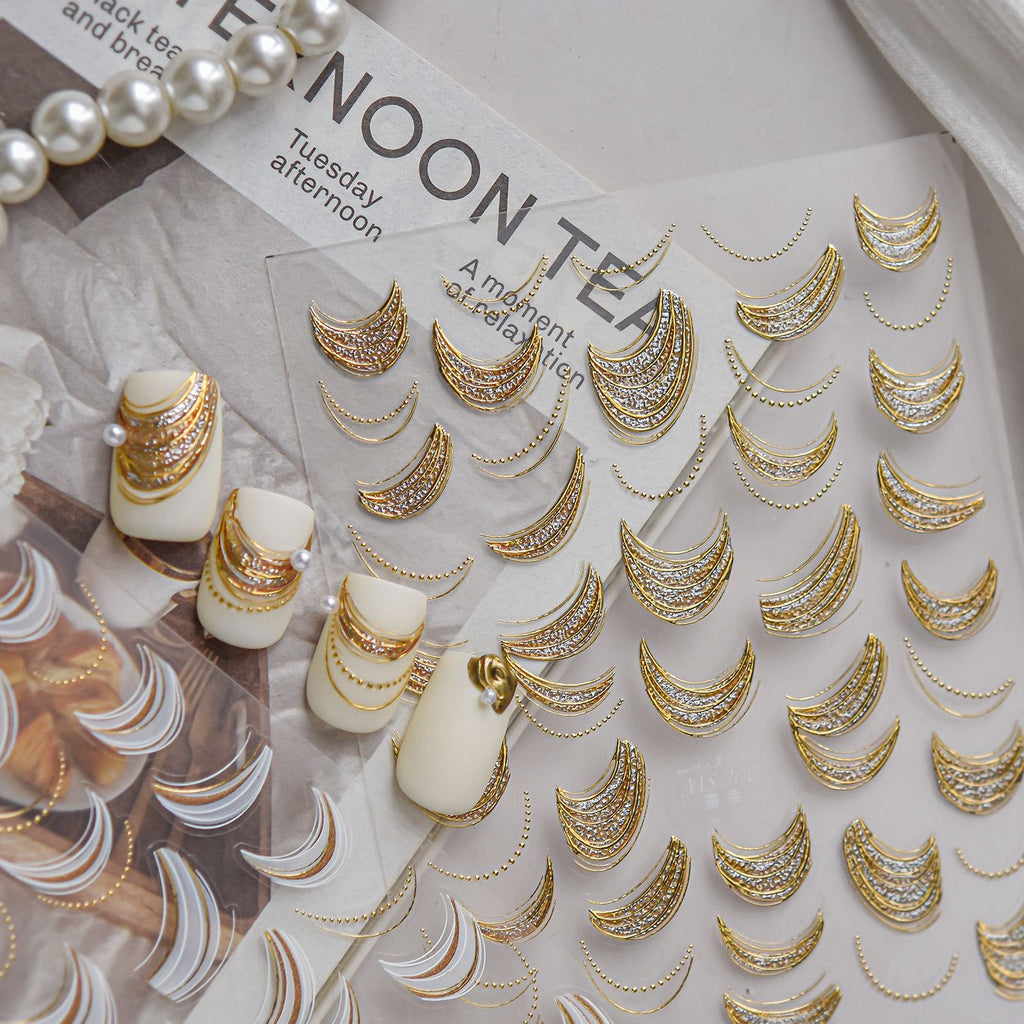 3D Metallic Gold Ribbon French Tip Nail Stickers