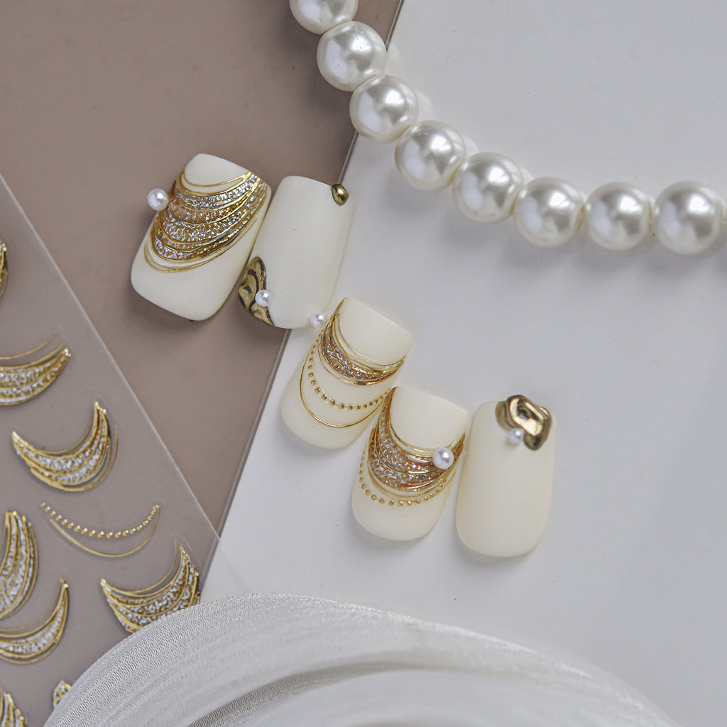 3D Metallic Gold Ribbon French Tip Nail Stickers