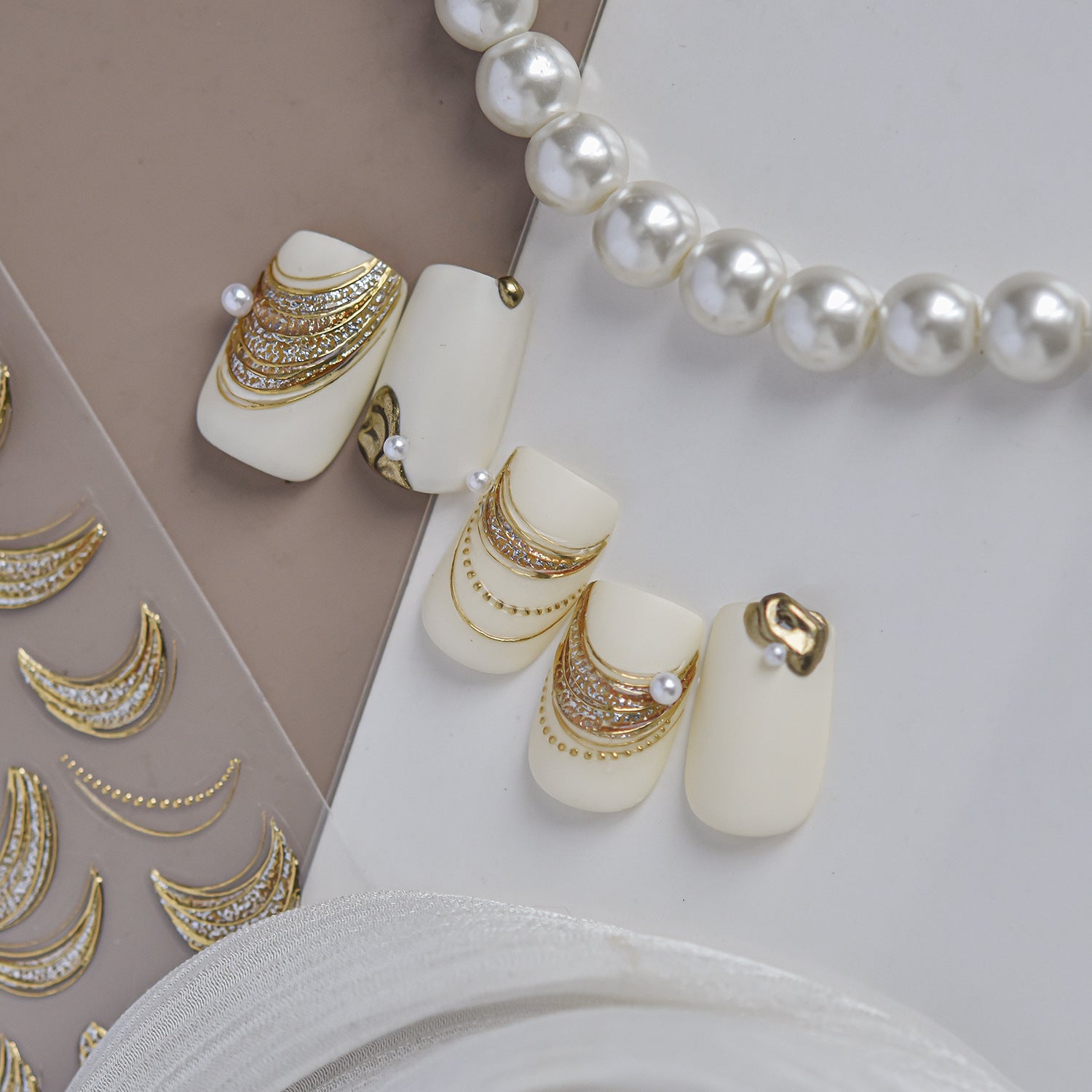3D Metallic Gold Ribbon French Tip Nail Stickers