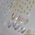 3D Metallic Gold & Silver Botanical Floral Nail Stickers Decals 5657