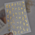 3D Metallic Gold & Silver Botanical Floral Nail Stickers Decals 5657