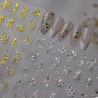 3D Metallic Gold & Silver Botanical Floral Nail Stickers Decals 5657