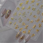 3D Metallic Gold & Silver Botanical Floral Nail Stickers Decals 5657