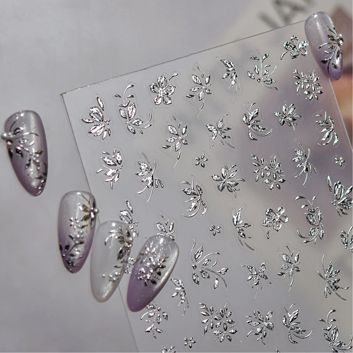 3D Metallic Gold & Silver Botanical Floral Nail Stickers Decals 5657