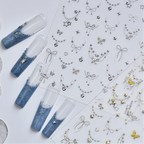3D Metallic Jewelry Nail Stickers - Coquette Bows Pendant Chains Decals