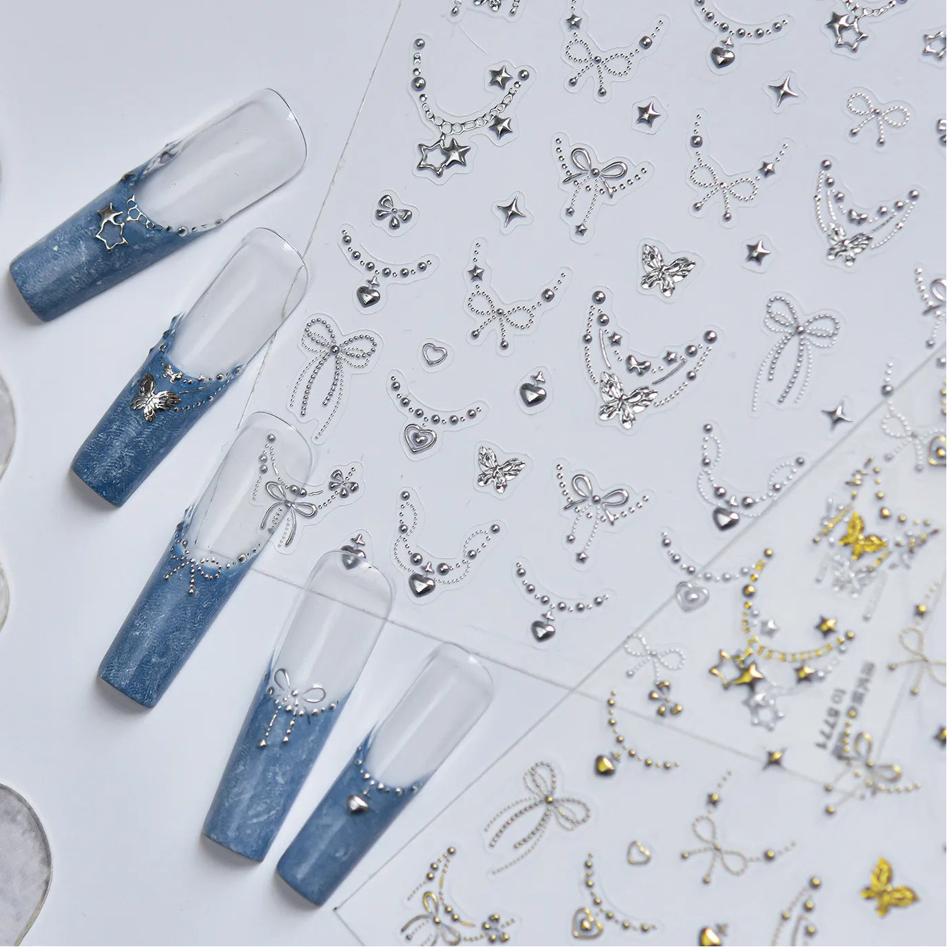 3D Metallic Jewelry Nail Stickers - Coquette Bows Pendant Chains Decals