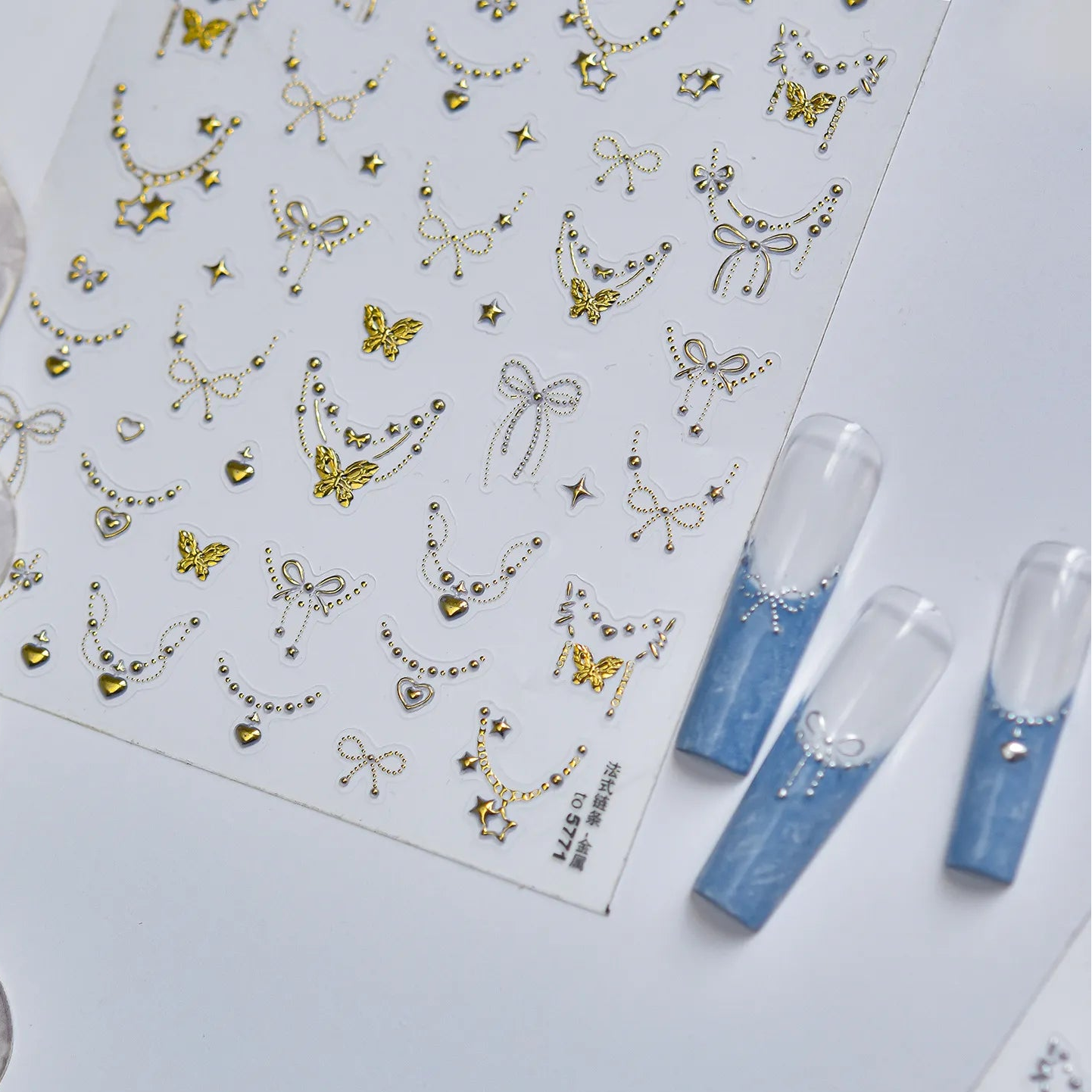 3D Metallic Jewelry Nail Stickers - Coquette Bows Pendant Chains Decals