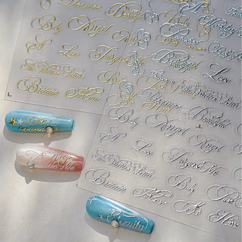 3D Metallic Lettering Nail Stickers
