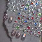 3D Metallic Silver Nail Stickers - Chrome Y2K Butterfly & Heart Decals