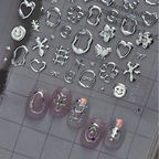 3D Metallic Silver Nail Stickers - Chrome Y2K Butterfly & Heart Decals