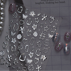 3D Metallic Silver Nail Stickers - Chrome Y2K Butterfly & Heart Decals