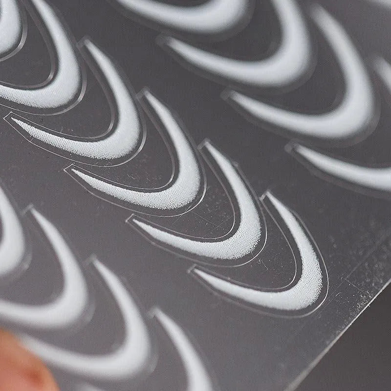 3D Modern French Tip Line Nail Stickers | White Minimalist Swirl Nail Art Decals TS303