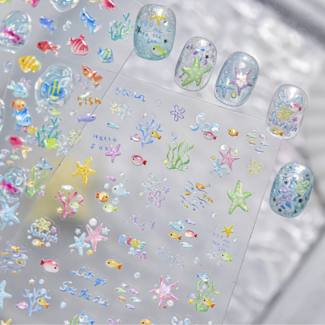 3D Ocean Nail Stickers Mermaid Sea Fish Coral Jelly Decals