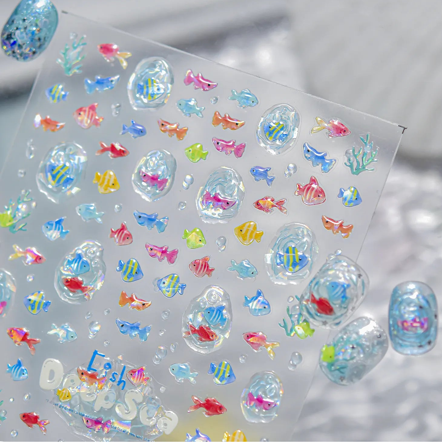 3D Ocean Nail Stickers Mermaid Sea Fish Coral Jelly Decals