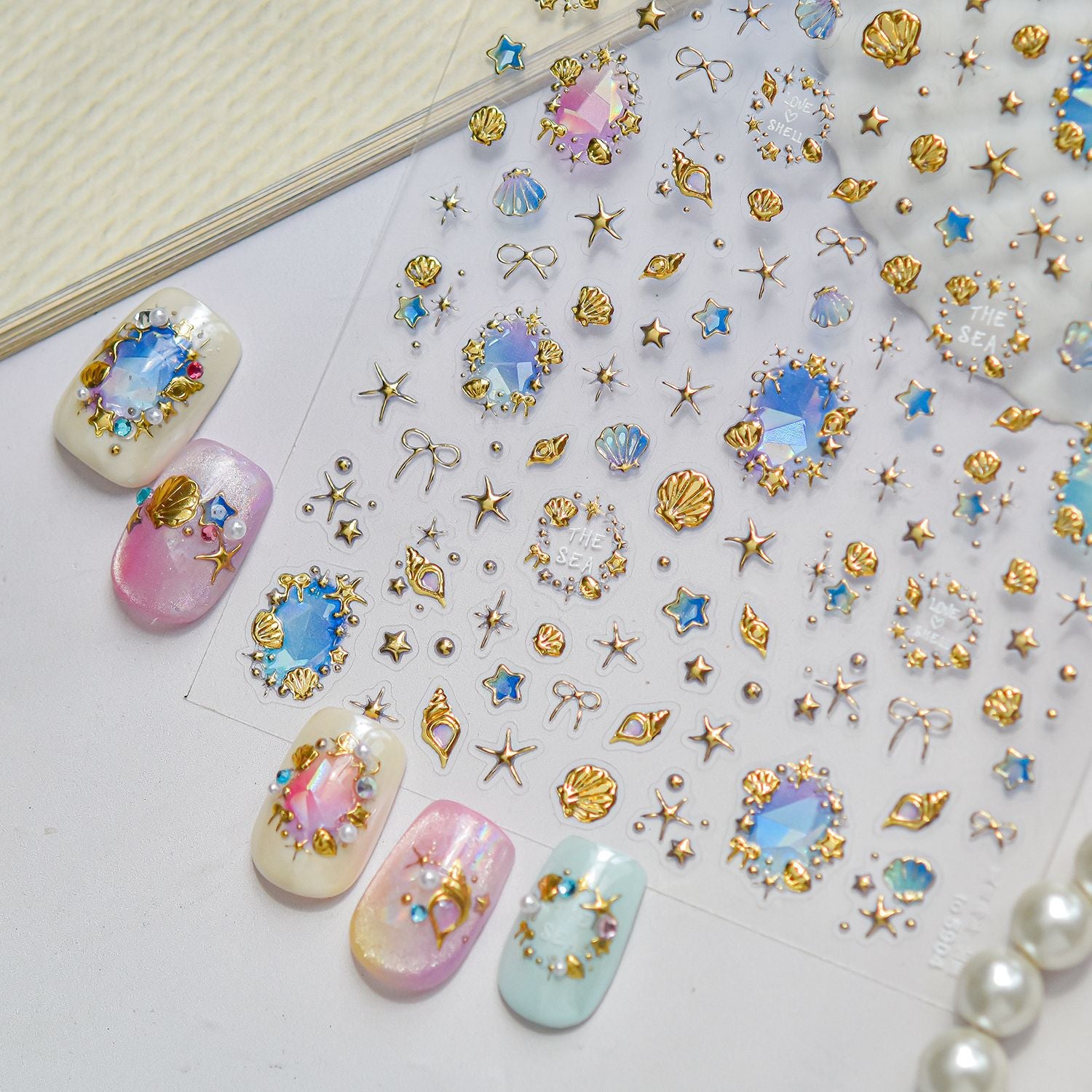 3D Ocean Seashell Starfish Nail Stickers Y2K Mermaid Core Beach Decals 5904