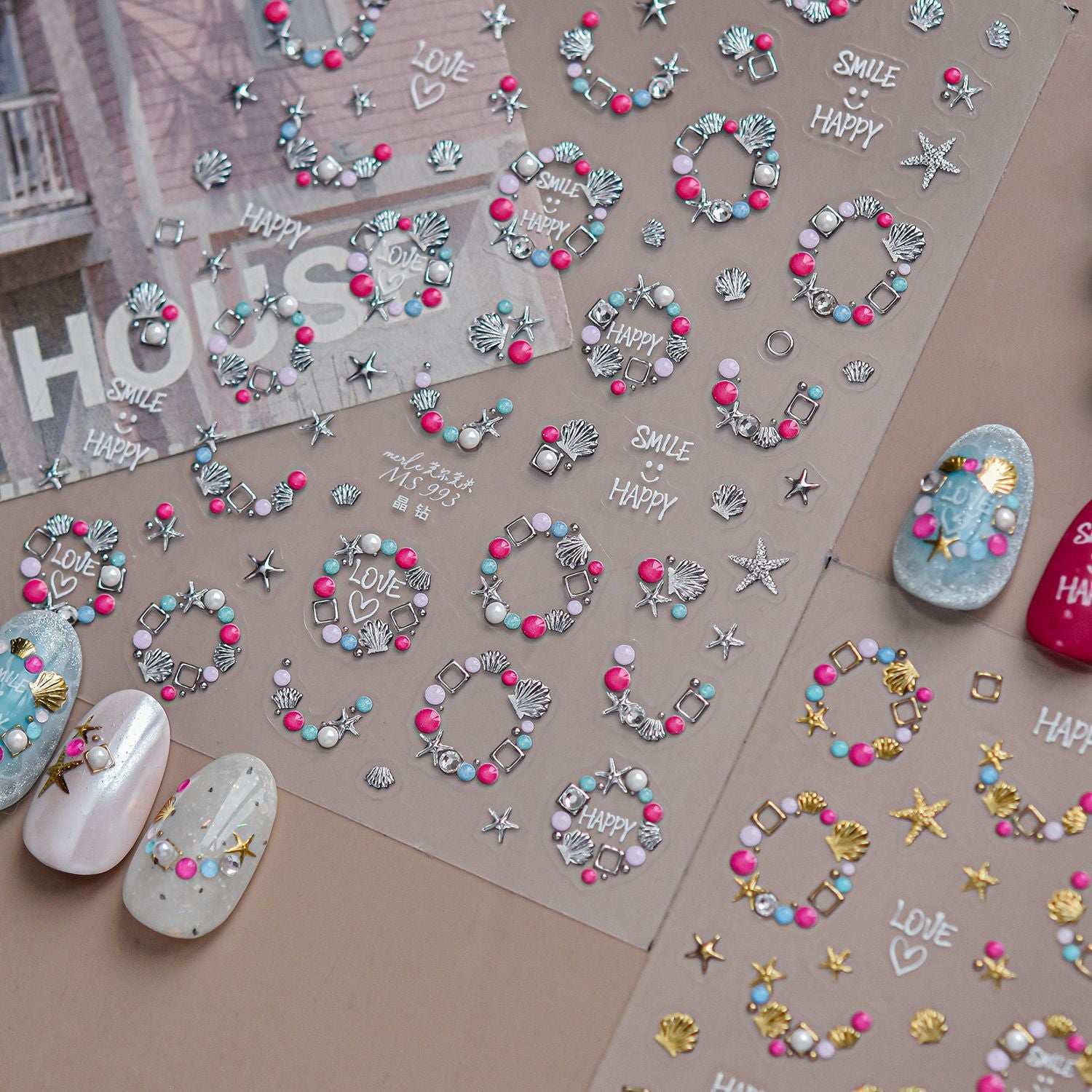 3D Ocean Seashell Starfish Nail Stickers Y2K Mermaid Core Beach Decals 5904