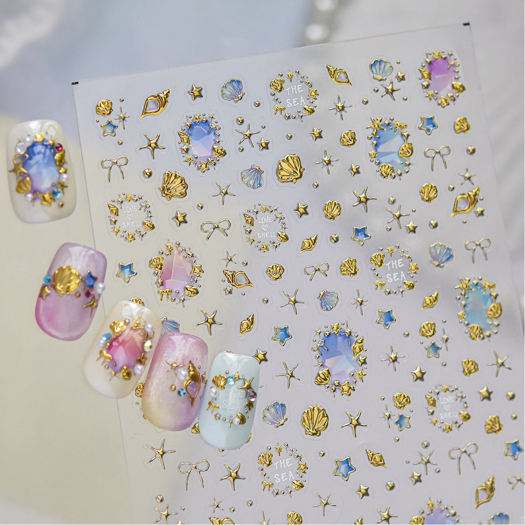 3D Ocean Seashell Starfish Nail Stickers Y2K Mermaid Core Beach Decals 5904