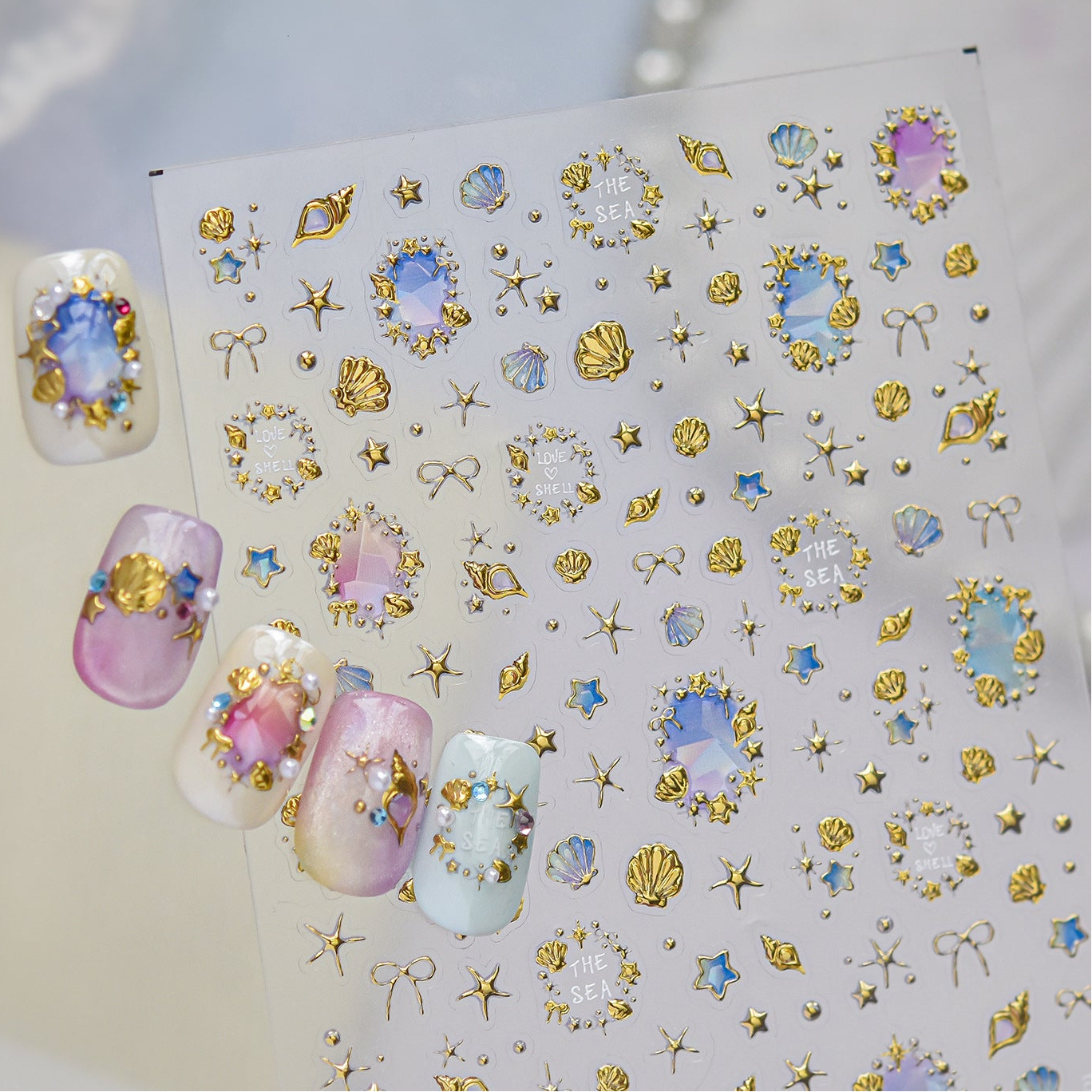 3D Ocean Seashell Starfish Nail Stickers Y2K Mermaid Core Beach Decals 5904