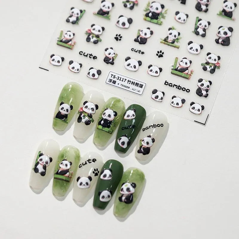 3D Panda Nail Stickers Bamboo Pandas Adhesive Sticker Nail Decals TS3116