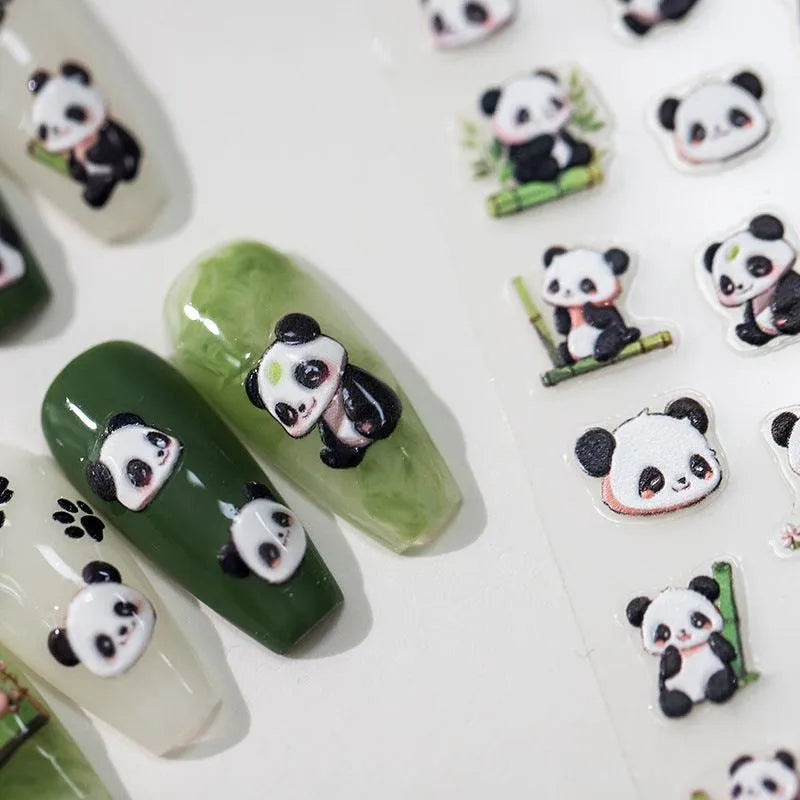 3D Panda Nail Stickers Bamboo Pandas Adhesive Sticker Nail Decals TS3116