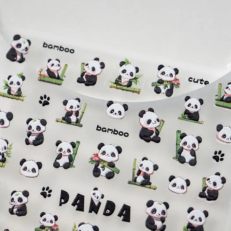 3D Panda Nail Stickers Bamboo Pandas Adhesive Sticker Nail Decals TS3116