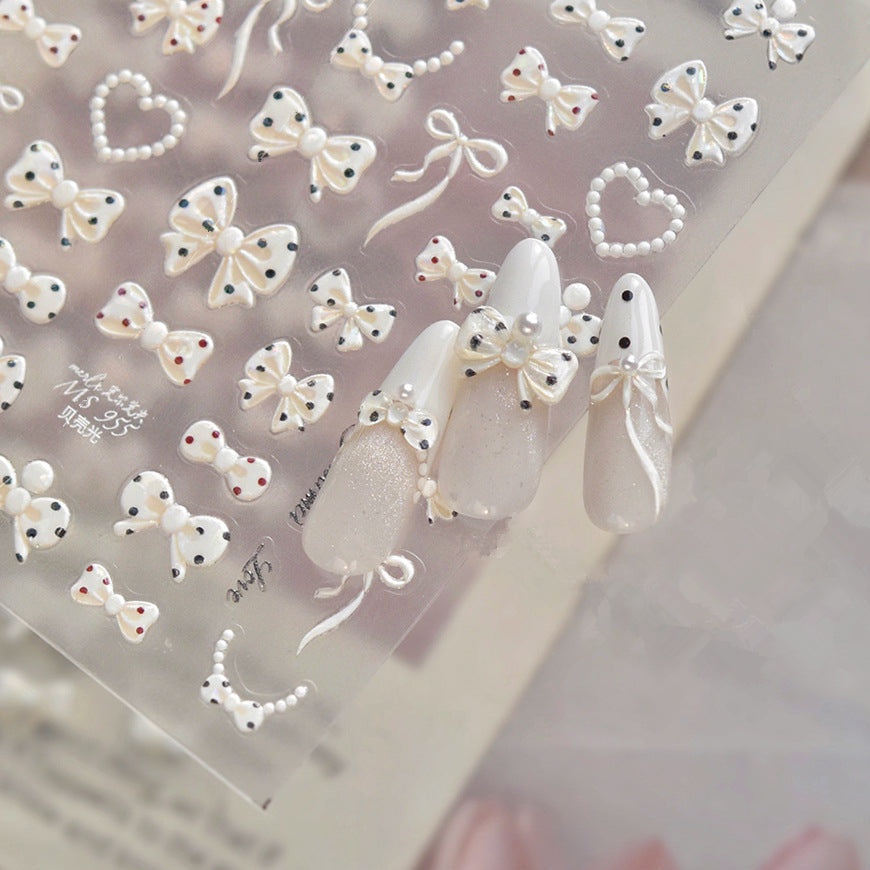 3D Pearl Bow Nail Art Stickers - Coquette Ribbon & Heart Decals