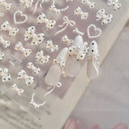 3D Pearl Bow Nail Art Stickers - Coquette Ribbon & Heart Decals