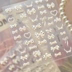3D Pearl Bow Nail Art Stickers - Coquette Ribbon & Heart Decals