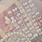 3D Pearl Bow Nail Art Stickers - Coquette Ribbon & Heart Decals