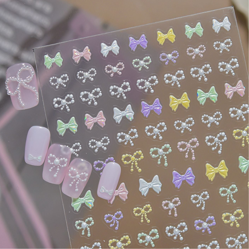 3D Pearl Ribbon Bow Nail Art Stickers 5944