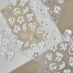 3D Puffy White Nail Stickers - Y2K Chrome Star & Heart Decals