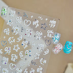 3D Puffy White Nail Stickers - Y2K Chrome Star & Heart Decals