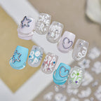 3D Puffy White Nail Stickers - Y2K Chrome Star & Heart Decals