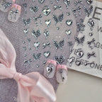 3D Retro Gold Silver Butterfly Heart Lock Key Nail Stickers MS893