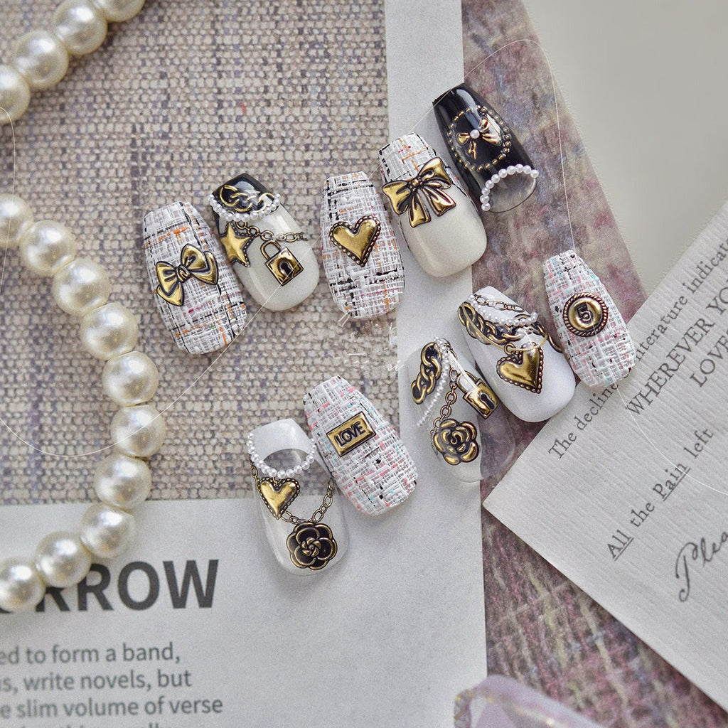 3D Retro Gold Silver Butterfly Heart Lock Key Nail Stickers MS893