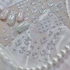 3D Silver Coquette Bow & Floral Embossed Nail Stickers