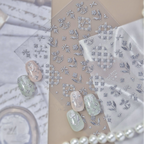 3D Silver Coquette Bow & Floral Embossed Nail Stickers