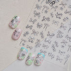 3D Silver Metallic Coquette Bow Nail Stickers - Chrome Star & Cherry Decals