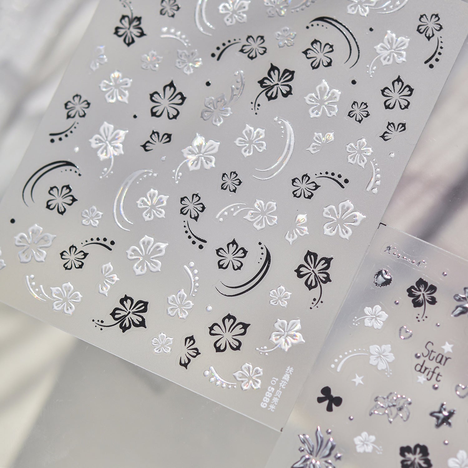 3D Silver Metallic Nail Art Stickers - Y2K Cyber Gothic Flower Decals 