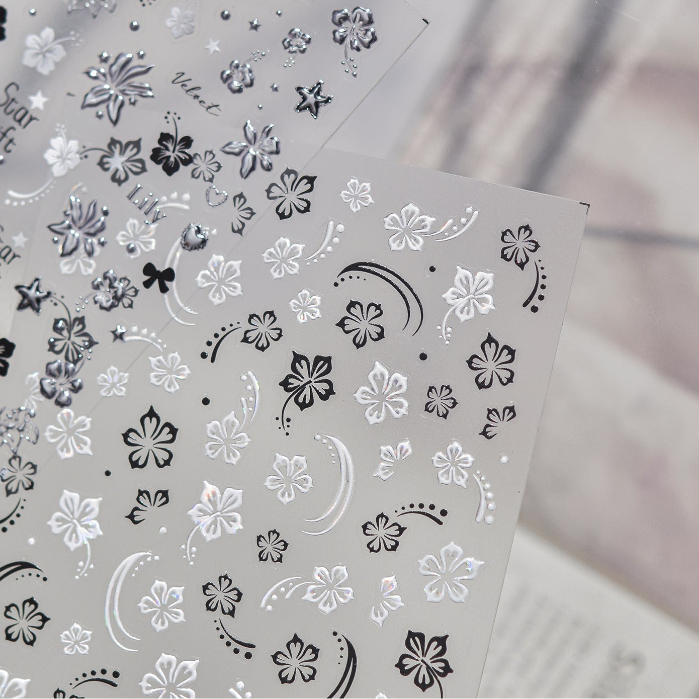 3D Silver Metallic Nail Art Stickers - Y2K Cyber Gothic Flower Decals 