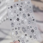 3D Silver Metallic Nail Art Stickers - Y2K Cyber Gothic Flower Decals 