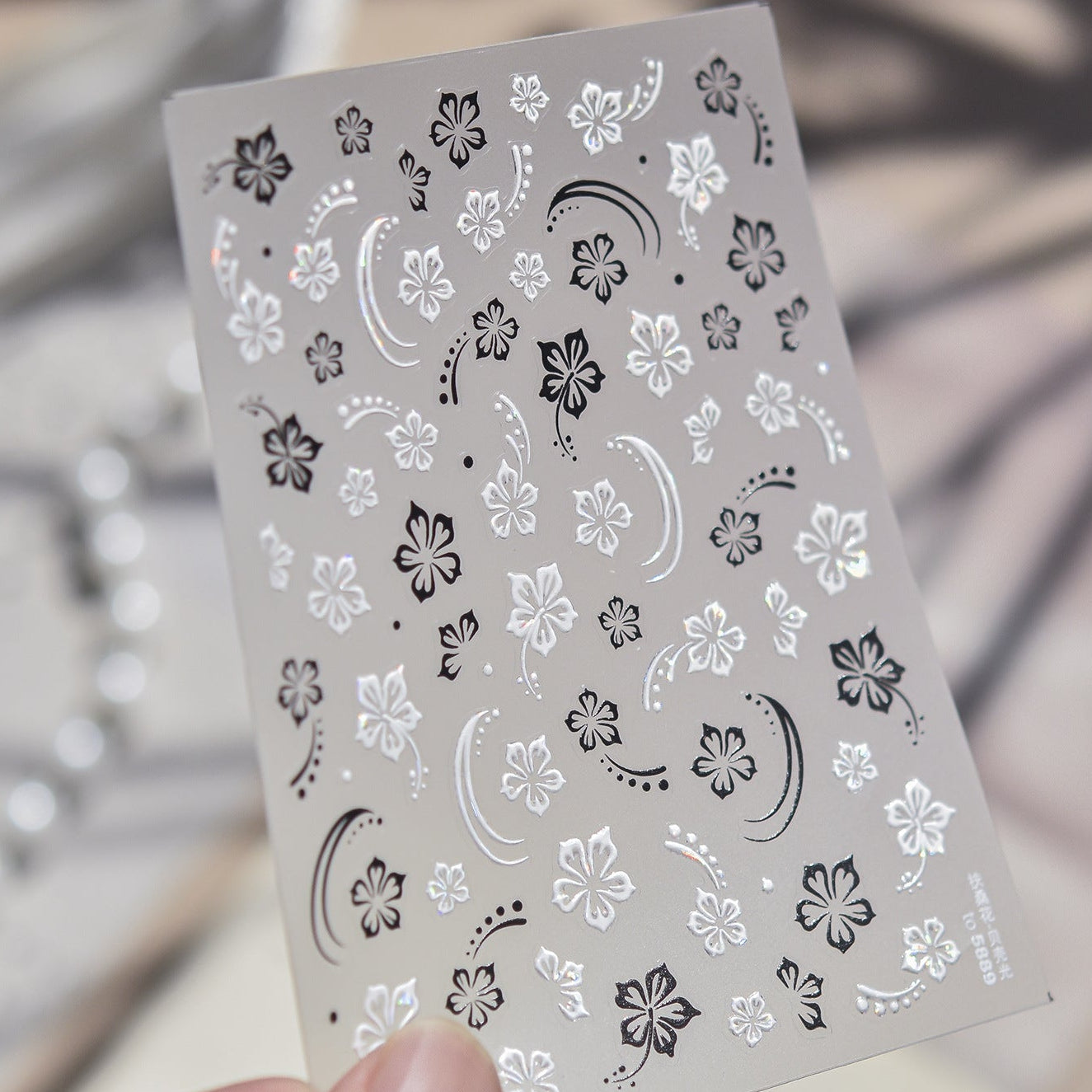 3D Silver Metallic Nail Art Stickers - Y2K Cyber Gothic Flower Decals 
