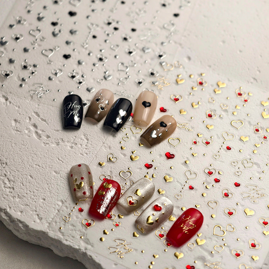3D Silver Star Hearts Nail Art Stickers for Gradient Manicure