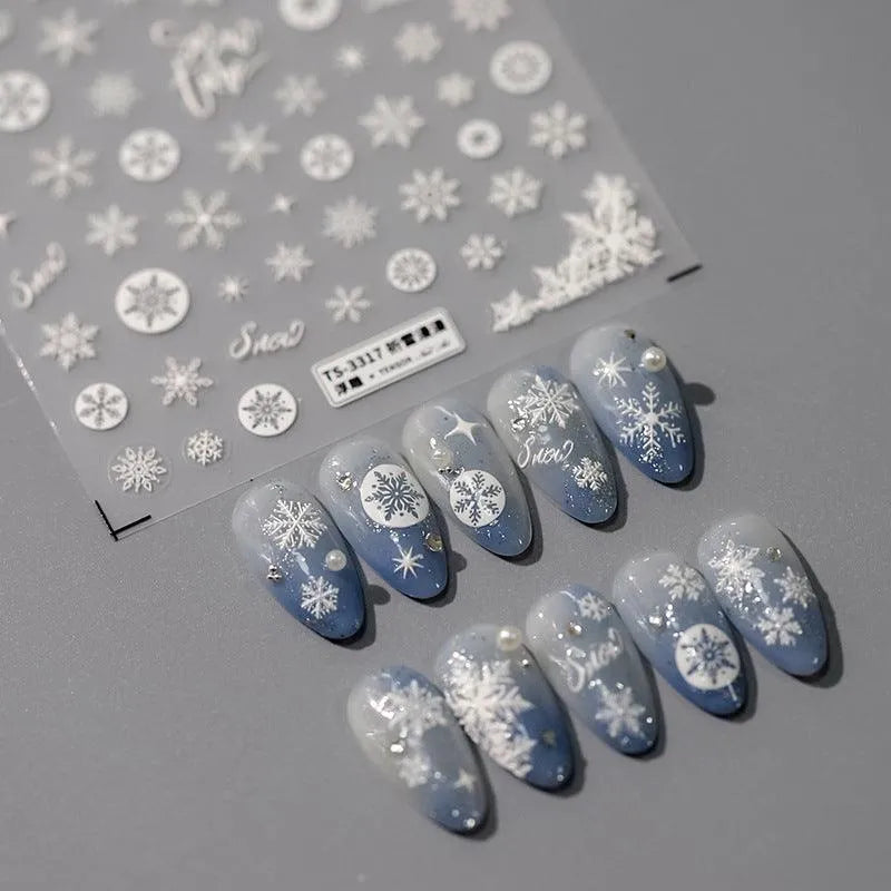 3D Snowflake Nail Stickers Winter Snow Adhesive Sticker Nail Decals TS3316
