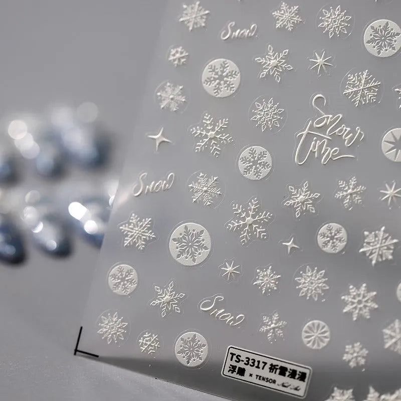 3D Snowflake Nail Stickers Winter Snow Adhesive Sticker Nail Decals TS3316