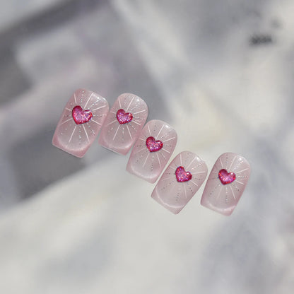 3D Starburst Heart Nail Stickers - Pink Glitter Valentine's Decals 5524