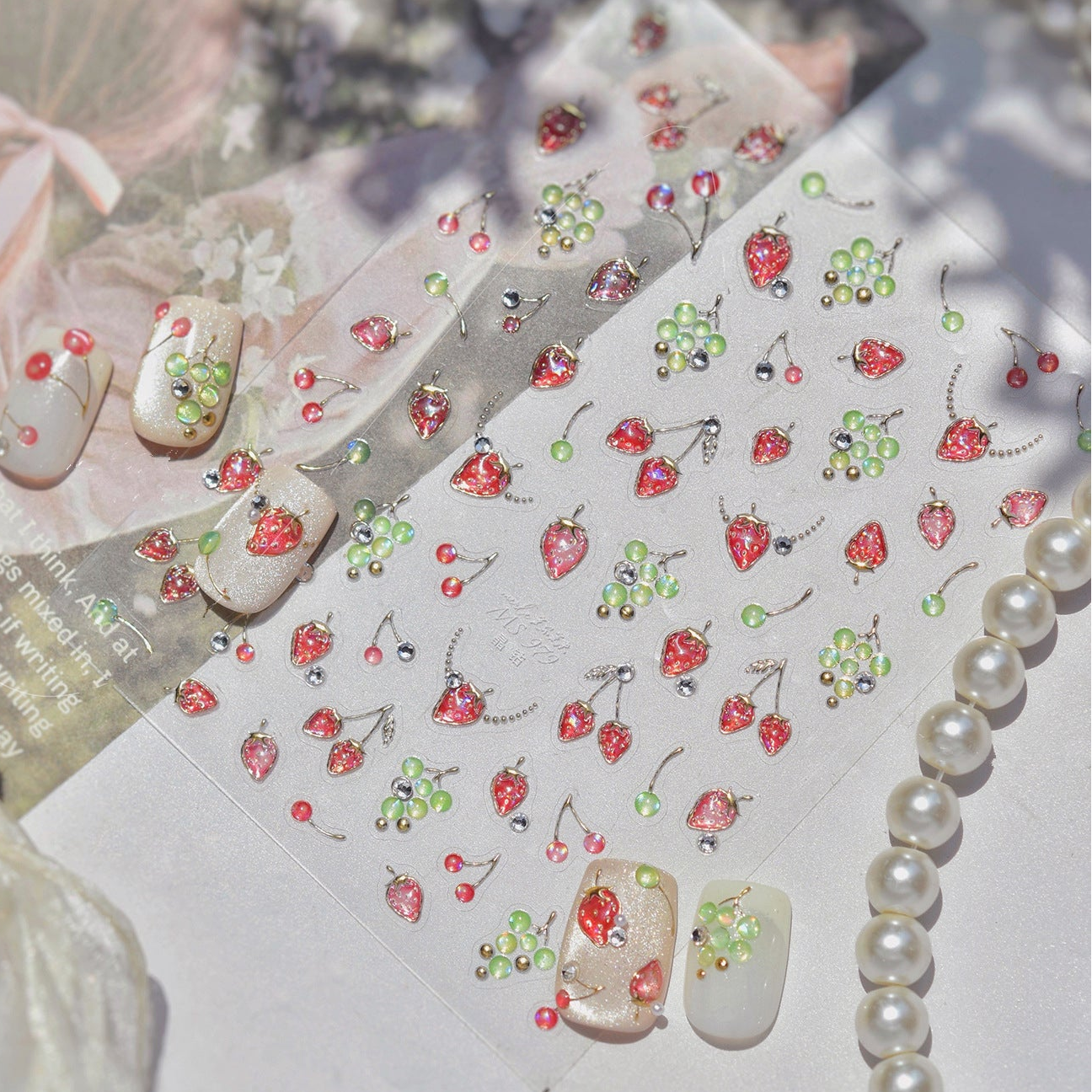3D Strawberry Cherry Nail Stickers – Kawaii Fruit Decals 