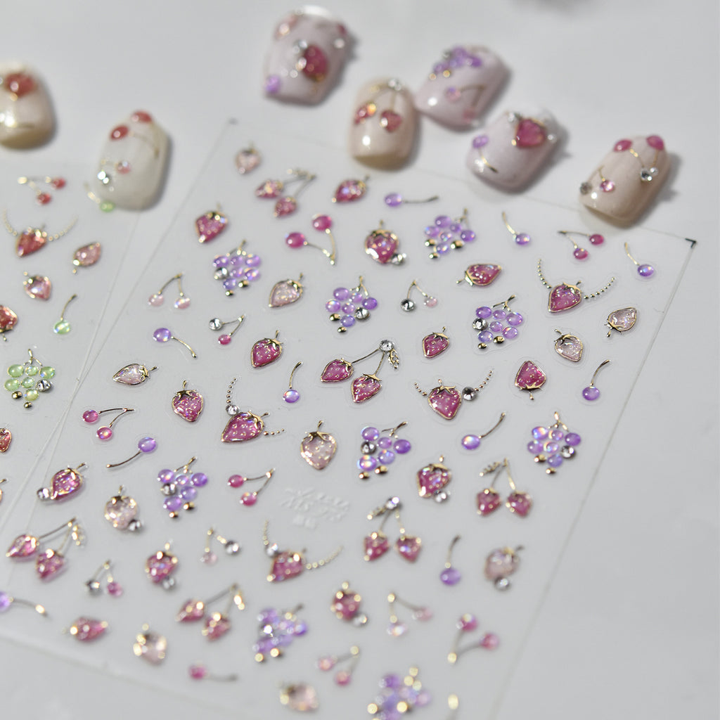 3D Strawberry Cherry Nail Stickers – Kawaii Fruit Decals 